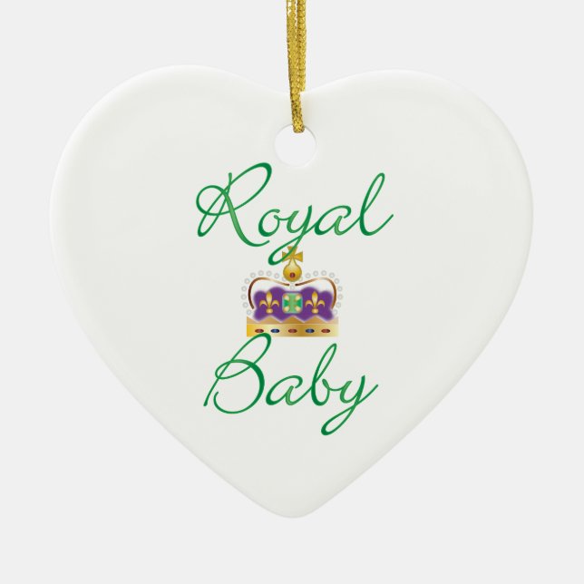 Royal Baby med Lila och Guld Krona Julgransprydnad Keramik (Framsidan)
