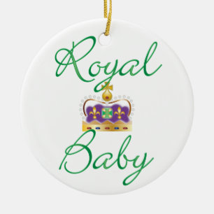 Royal Baby med Lila och Guld Krona Julgransprydnad Keramik