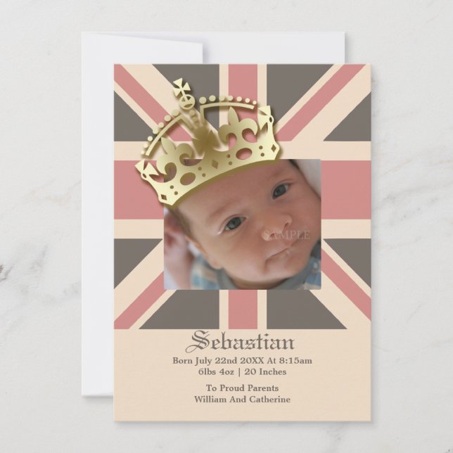 Royal Baby Nyfödd bebis med Krona Meddelande (Framsida)