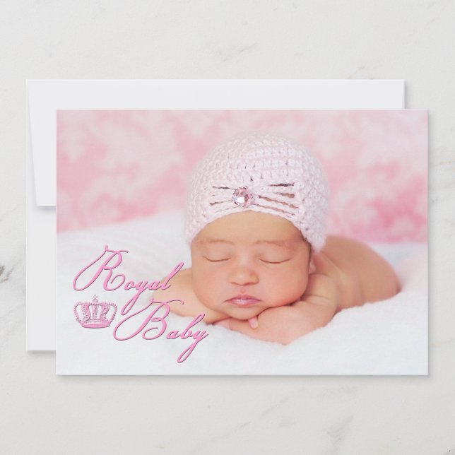 Royal Baby Rosa med Krona födelsedag Meddelande (Framsida)