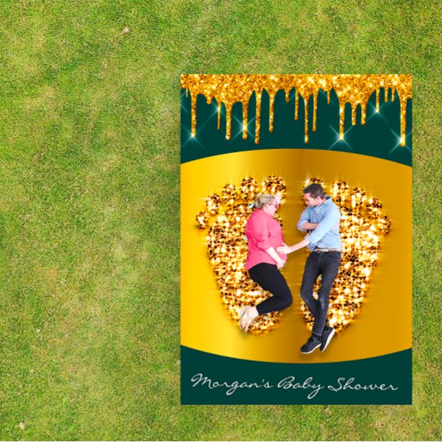 Royal Baby Shower Feet Girl Boy Guld Grönt Inbjudningar (Royal Baby Shower Feet Girl Boy Gold Green Invitation)