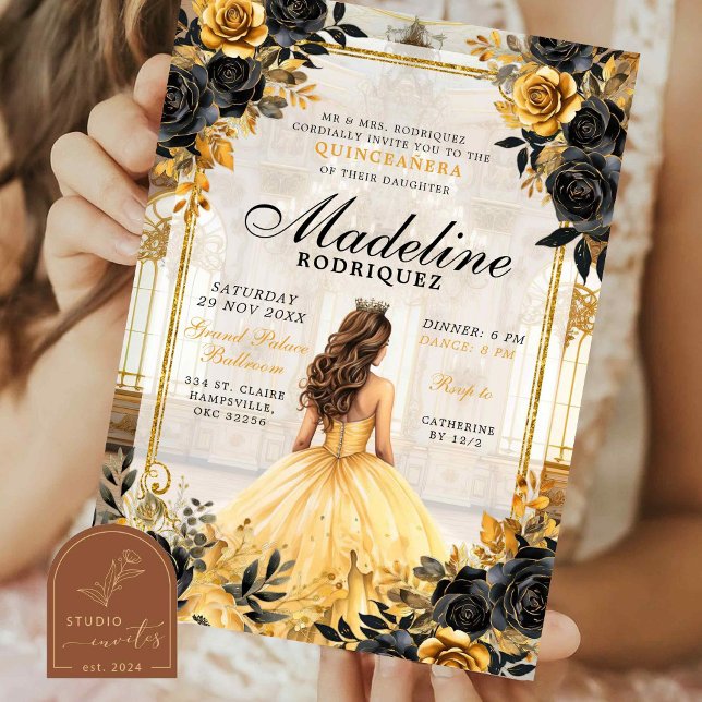 Royal Ballroom Black och Guld Quinceanera Inbjudningar (Skapare uppladdad)