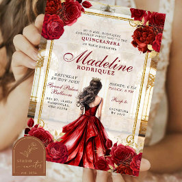 Royal Ballroom Burgundy Red Quinceanera Inbjudningar