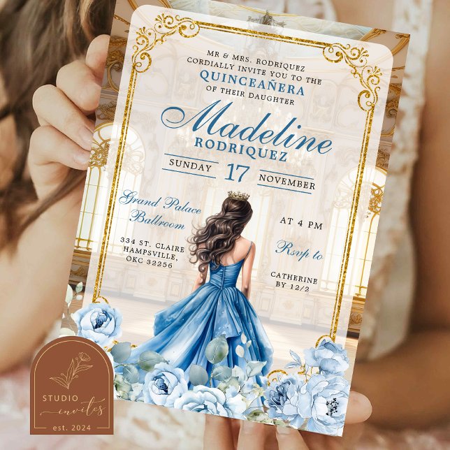 Royal Ballroom Dusty Blue Quinceanera Inbjudningar (Skapare uppladdad)