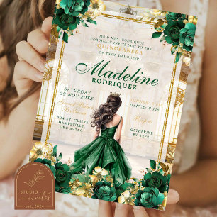 Royal Ballroom Emerald Grönt Quinceanera Inbjudningar