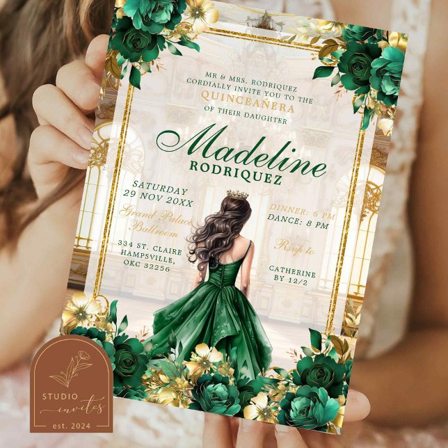 Royal Ballroom Emerald Grönt Quinceanera Inbjudningar (Skapare uppladdad)