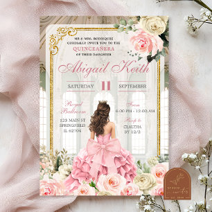 Royal Ballroom Ro Guld Bow Coquette Quinceanera Inbjudningar
