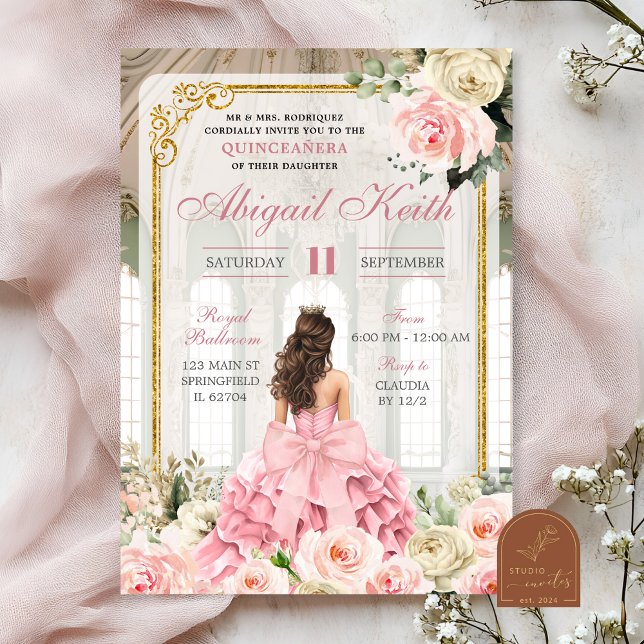 Royal Ballroom Ro Guld Bow Coquette Quinceanera Inbjudningar (Skapare uppladdad)