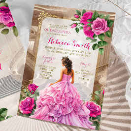 Royal Ballroom Rosa Fuschia Blommigt Quinceañera Inbjudningar