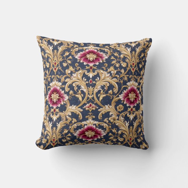 Royal Baroque Floral on Deep Blue Kudde (Framsida)