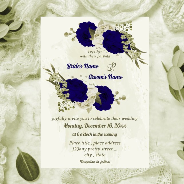 Royal blå blommor botaniska bröllop inbjudningar (Skapare uppladdad)
