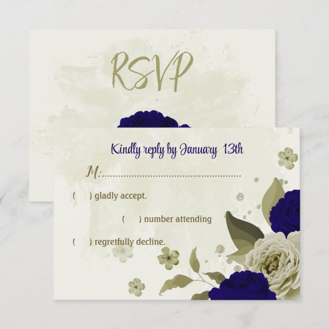 Royal blå blommor botaniska bröllop OSA kort (Fram/baksida)