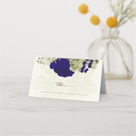 Royal blå blommor botaniska bröllop placeringskort