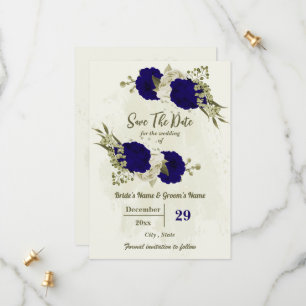 Royal blå blommor botaniska bröllop spara datumet