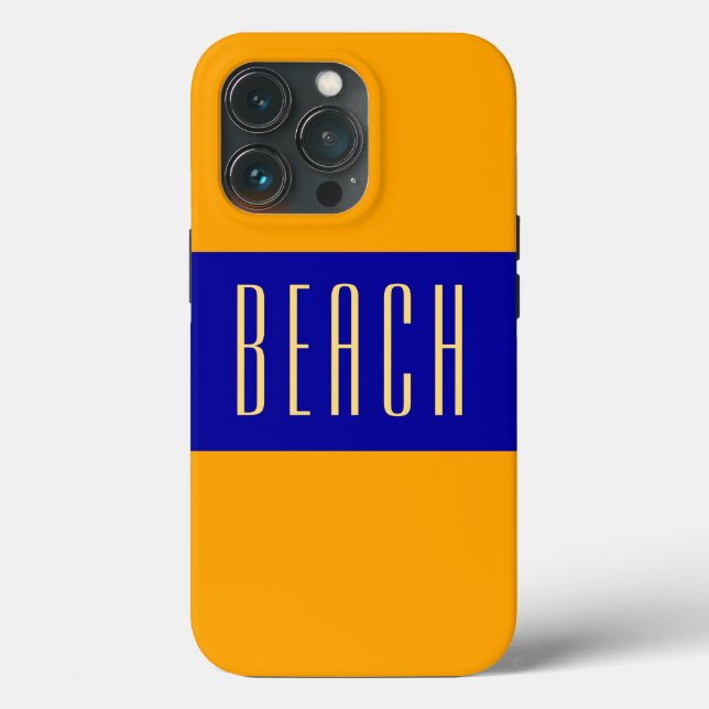 Royal Blå Gul Orange Ränder Slim BEACH Text (Baksida )