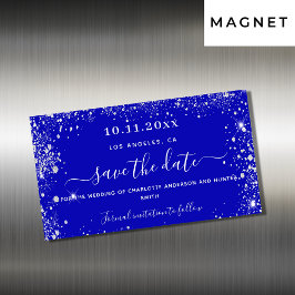 Royal blå magnet silver bröllop spara datum