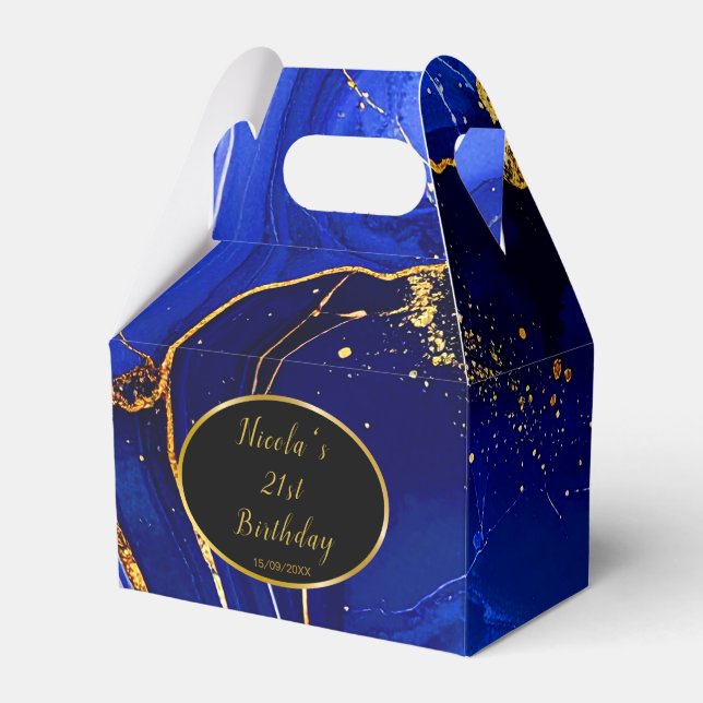 Royal Blå och Guld Marble Agat Födelsedagsfest Presentaskar (Framsidan Sidan)