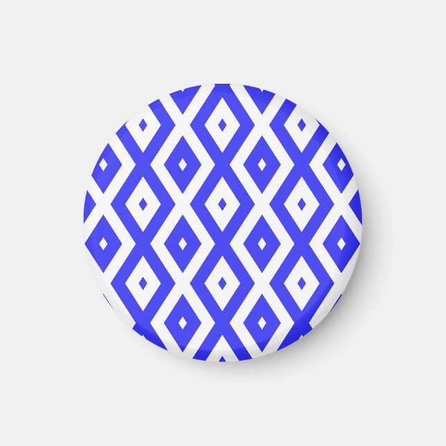 Royal blå och vit romb mönster magnet (Framsidan)