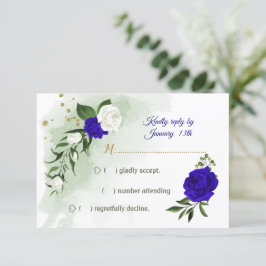 royal blå och vita blommor grönska OSA kort