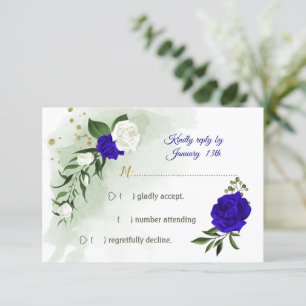 royal blå och vita blommor grönska OSA kort