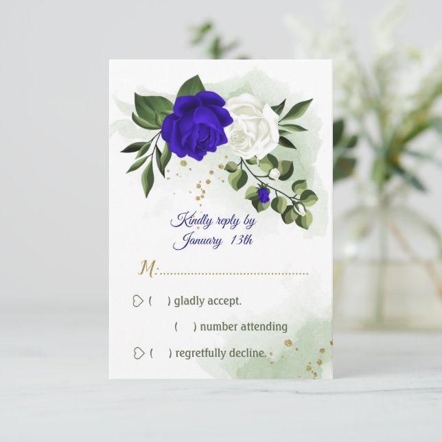 royal blå och vita blommor grönska OSA kort (Stående Fram)