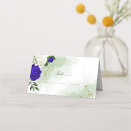 royal blå och vita blommor grönska placeringskort