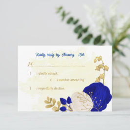 royal blå och vita blommor guld botaniska bröllop OSA kort