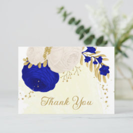 royal blå och vita blommor guld botaniska bröllop tack kort