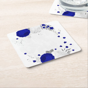 royal blå och vita blommor silver underlägg papper kvadrat