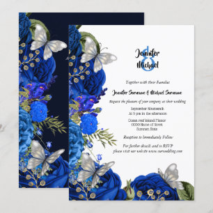 Royal blå ro silver-fjärilsaftens chic inbjudningar