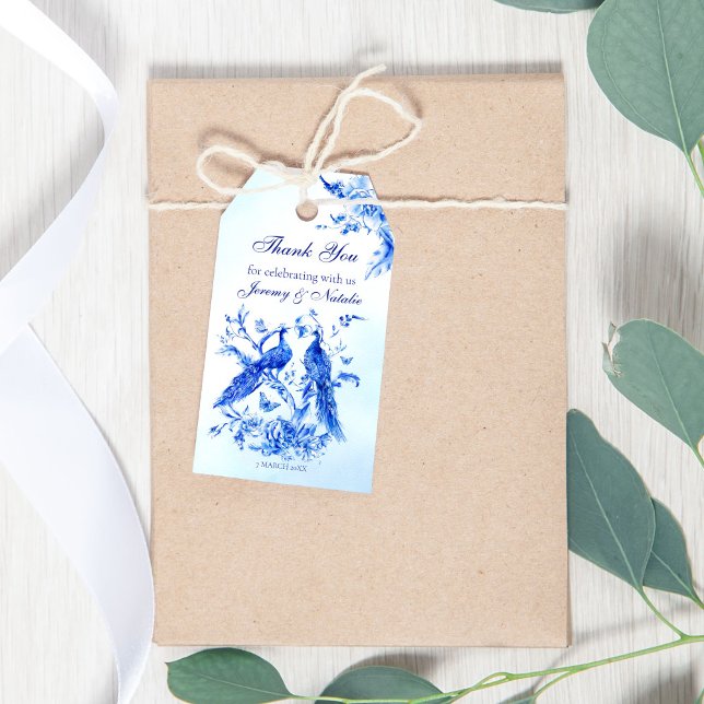 Royal blå segrare bröllop presentetikett (Royal blue Victorian peacock watercolor wedding gift tags)