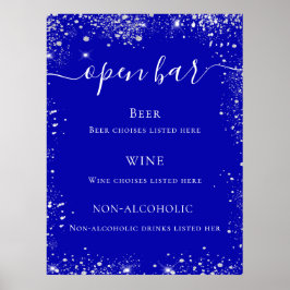Royal blå silver bröllop glitter pub poster