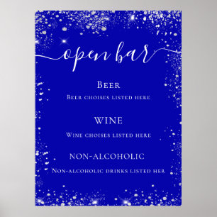 Royal blå silver bröllop glitter pub poster