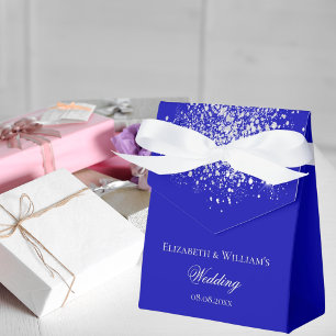 Royal blå silver glitter bröllop presentaskar
