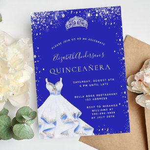 Royal blå tiara-klänningen silver glitter Quincean Inbjudningar
