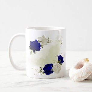 royal blå vit blommigt grön kaffemugg