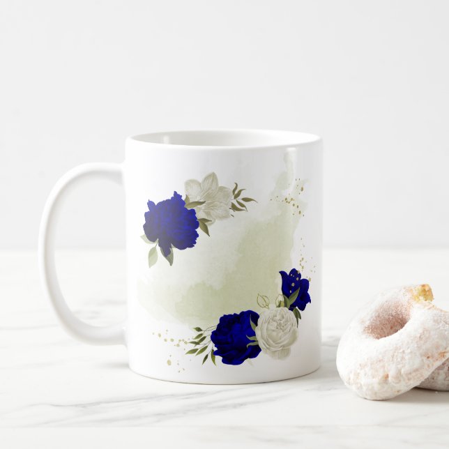 royal blå vit blommigt grön kaffemugg (Med munk)