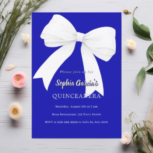 Royal blå vit buk Quinceanera Inbjudningar