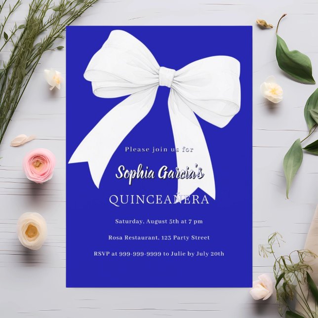 Royal blå vit buk Quinceanera Inbjudningar (Skapare uppladdad)