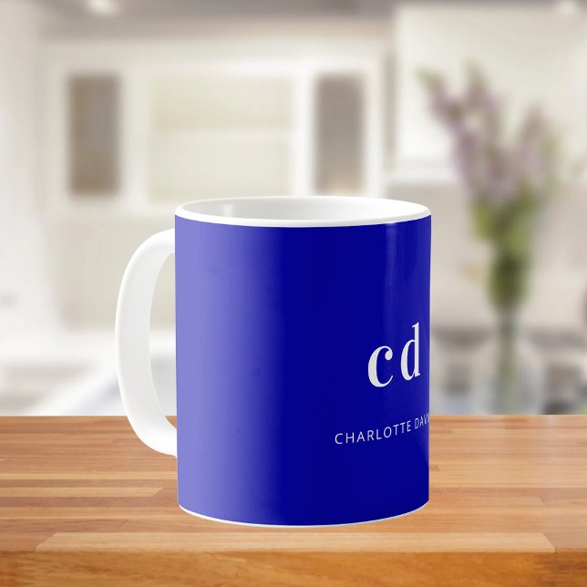 Royal blå vit monogram initialer namn kaffemugg (Skapare uppladdad)