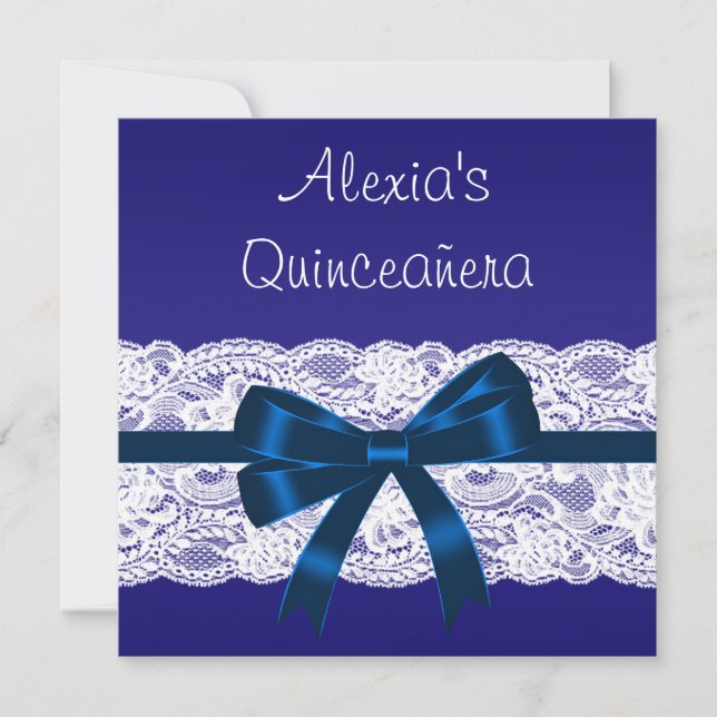 Royal blå vit spets Quinceanera Inbjudningar (Framsida)