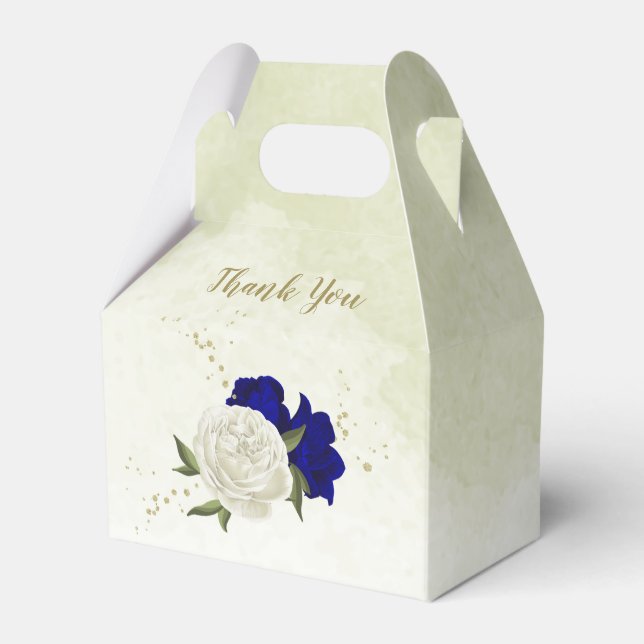 royal blå vita blommor grå bröllop presentaskar (Framsidan Sidan)