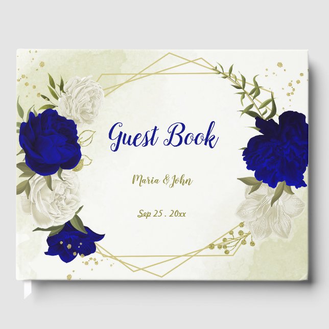 royal blå vita blommor grönska gästböcker (Framsida)