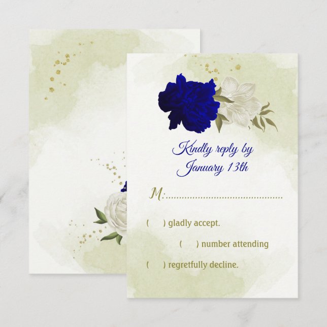 royal blå vita blommor grönt löv OSA kort (Fram/baksida)