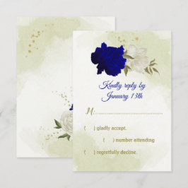 royal blå vita blommor grönt löv OSA kort