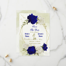 royal blå vita blommor grönt löv spara datumet