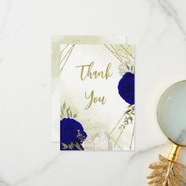 royal blå vita blommor grönt löv tack kort