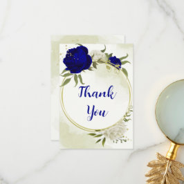 royal blå vita blommor grönt löv tack kort