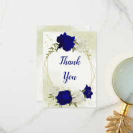 royal blå vita blommor grönt löv tack kort