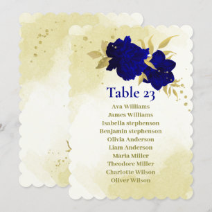 Royal blåa blommor guld lövs platskort inbjudningar